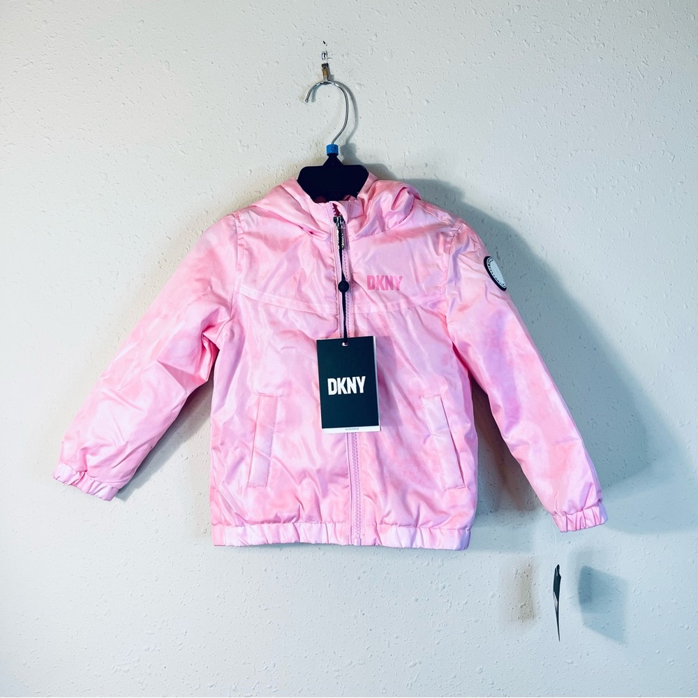 DKNY Baby Girl Tie Dye Fleece Hood Pink Jacket Size 24 Months NWT